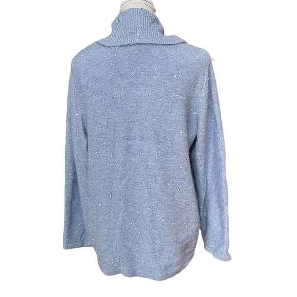 Chico's Cozi Soft Blue Sequin Shine Cowl Neck Pullover Sweater Size: 3 (L) - Picture 3 of 11